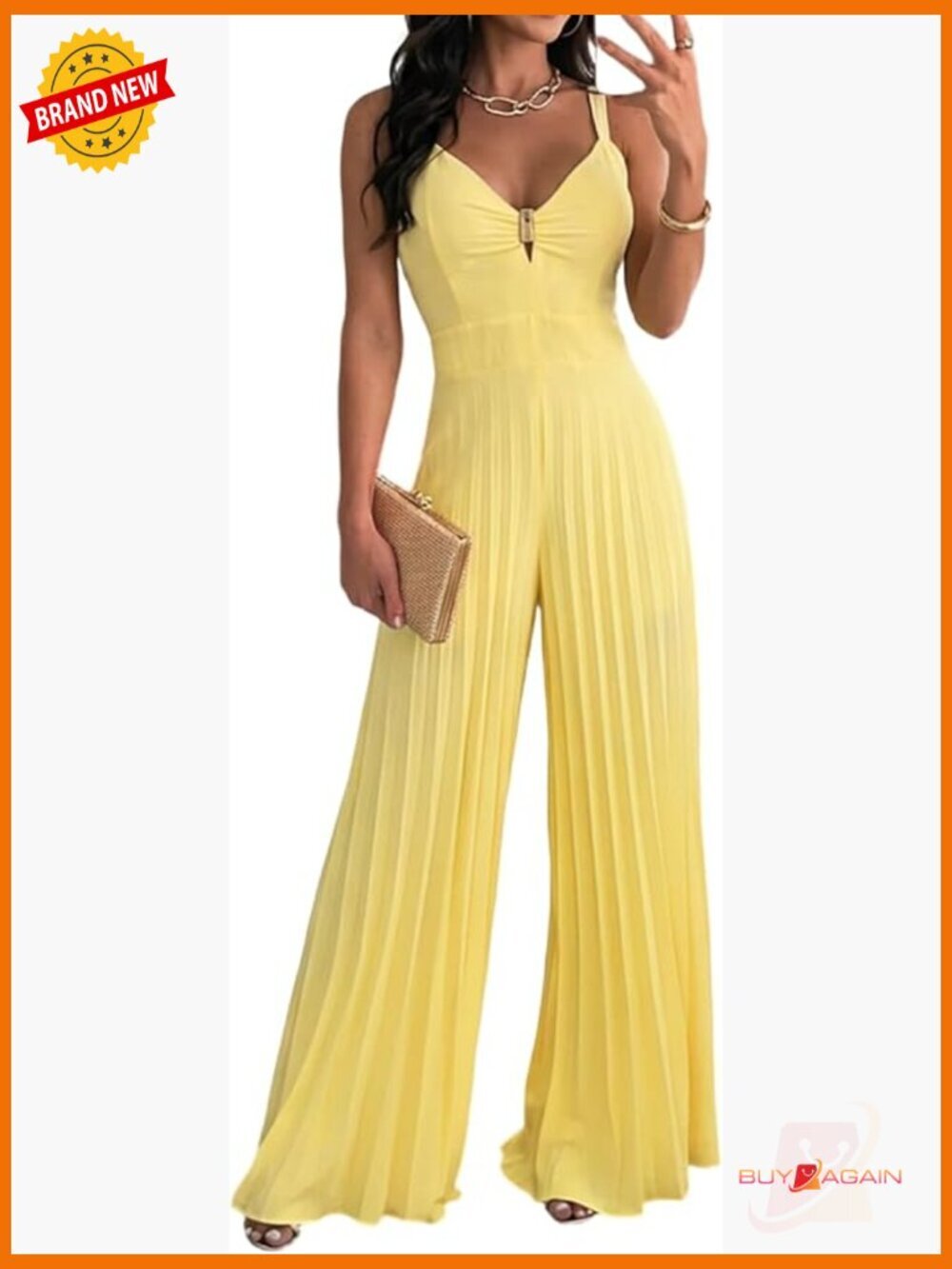 Sleeveless Deep V Sling Jumpsuit High Waist Pleated Wide Leg